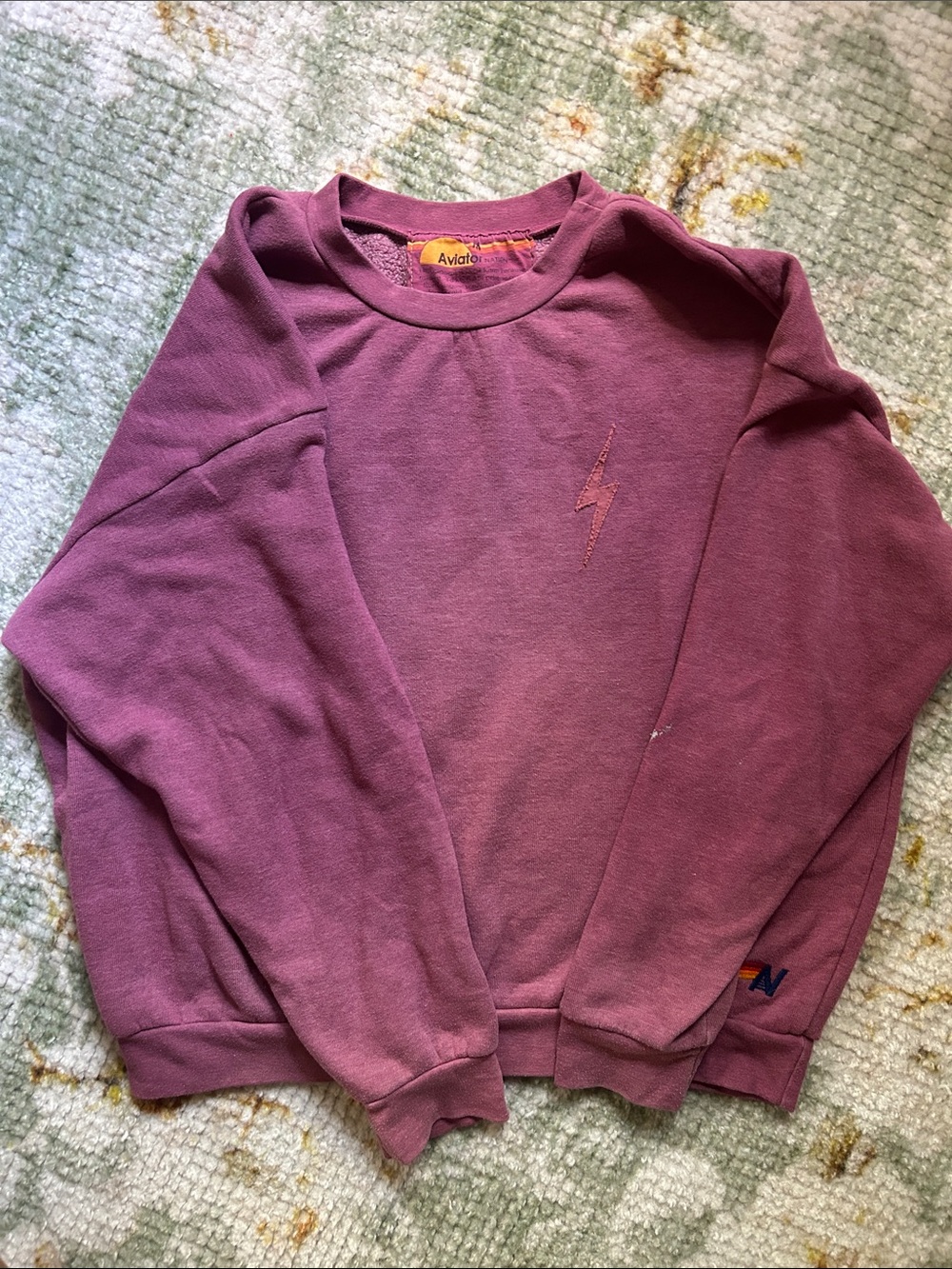Aviator Nation Plum Crewneck Sweatshirt with Lightning Bolt